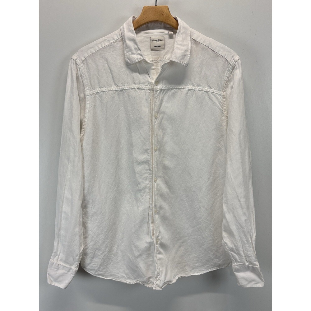 Murano Baird Mcnutt Linen Blend Button Up Shirt Sz Large Men's White Beach Vaca